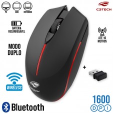 Mouse sem Fio Modo Duplo 1600Dpi M-BT40BK C3 Tech - Preto