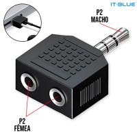 Adaptador P2 Macho + 2 P2 Fêmea Splitter de Áudio LE-5507 It Blue