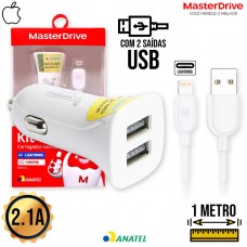 Kit Carregador Veicular 2 USB + Cabo Lightning 1m M021-L Master Drive