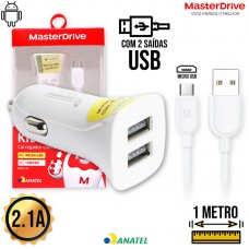 Kit Carregador Veicular 2 USB + Cabo V8 1m M021-M Master Drive