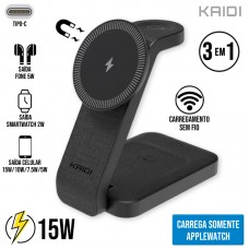 Base Carregadora sem Fio 3 em 1 KD-9094 Kaidi - Preto Base Carregadora sem Fio 3 em 1 KD-9094 Kaidi - Preto