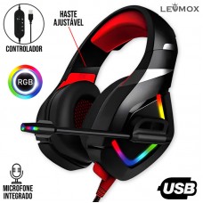 Headset Gamer RGB USB 7.1 LEF-1209 Lehmox - Vermelho