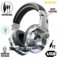 Headset Gamer P2 USB Camuflado BM-218 B-Max - Cinza