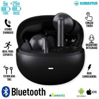 Fone Bluetooth TWS370 Kimaster - Preto