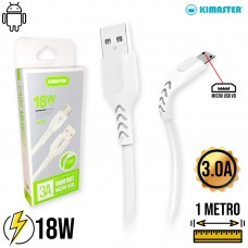 Cabo V8 1m 18W CB702V Kimaster - Branco