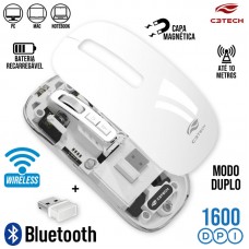 Mouse sem Fio Modo Duplo 1600Dpi M-BT100WH C3 Tech - Branco Mouse sem Fio Modo Duplo 1600Dpi M-BT100WH C3 Tech - Branco