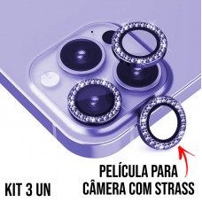 Película de Câmera Strass iPhone 15 Pro e 15 Pro Max - Roxa Película de Câmera Strass iPhone 15 Pro e 15 Pro Max - Roxa