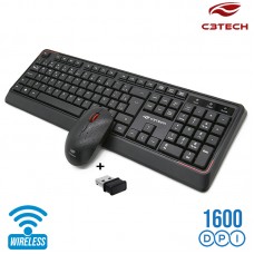 Kit Teclado + Mouse sem Fio K-W70BK C3 Tech - Preto
